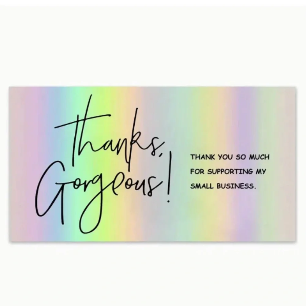 NEW 50 Pc Holographic Colorful Thank You For Supporting My Small Business Cards